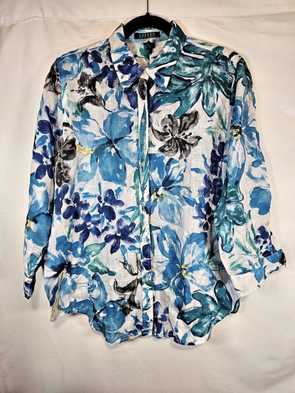 Lauren Ralph Lauren Relaxed Fit Floral Linen Shirt Blue & White Large